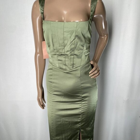 NEW BHLDN Women's Satin Midi Dress Olive Green Size M NEW BHLDN Women's Satin Midi Dress Olive Green Size M